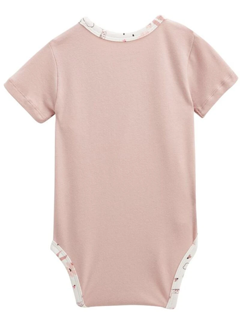 Lot de 2 bodies bébé manches courtes ouverture croisée Petit Safari   Rose