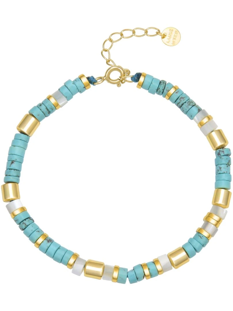 Bracelet  Ihun en argent 925 et Turquoise plaqué or jaune 18 K   Bleu