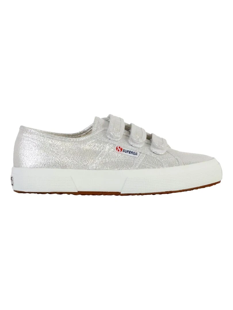 Basket Basse à Scratch Superga Straps Lame Gris