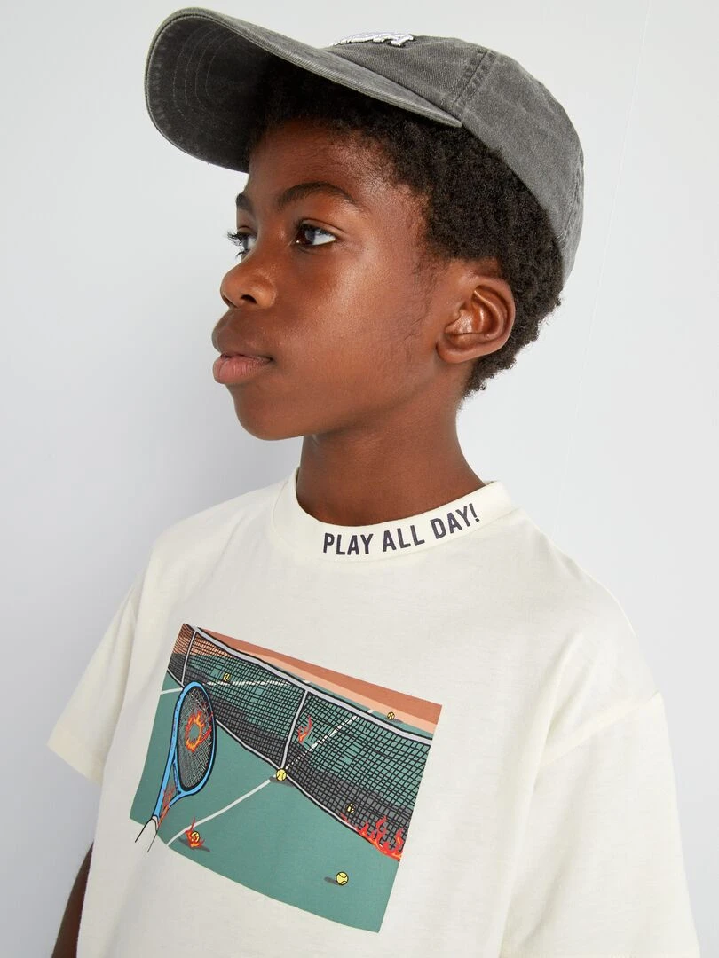 T shirt en jersey 'Tennis' manches courtes Beige