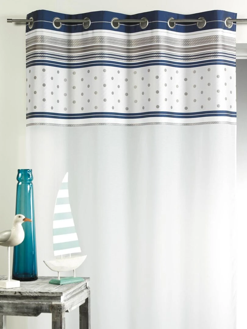 Voilage en voile avec parement à rayures horizontales Bleu marine