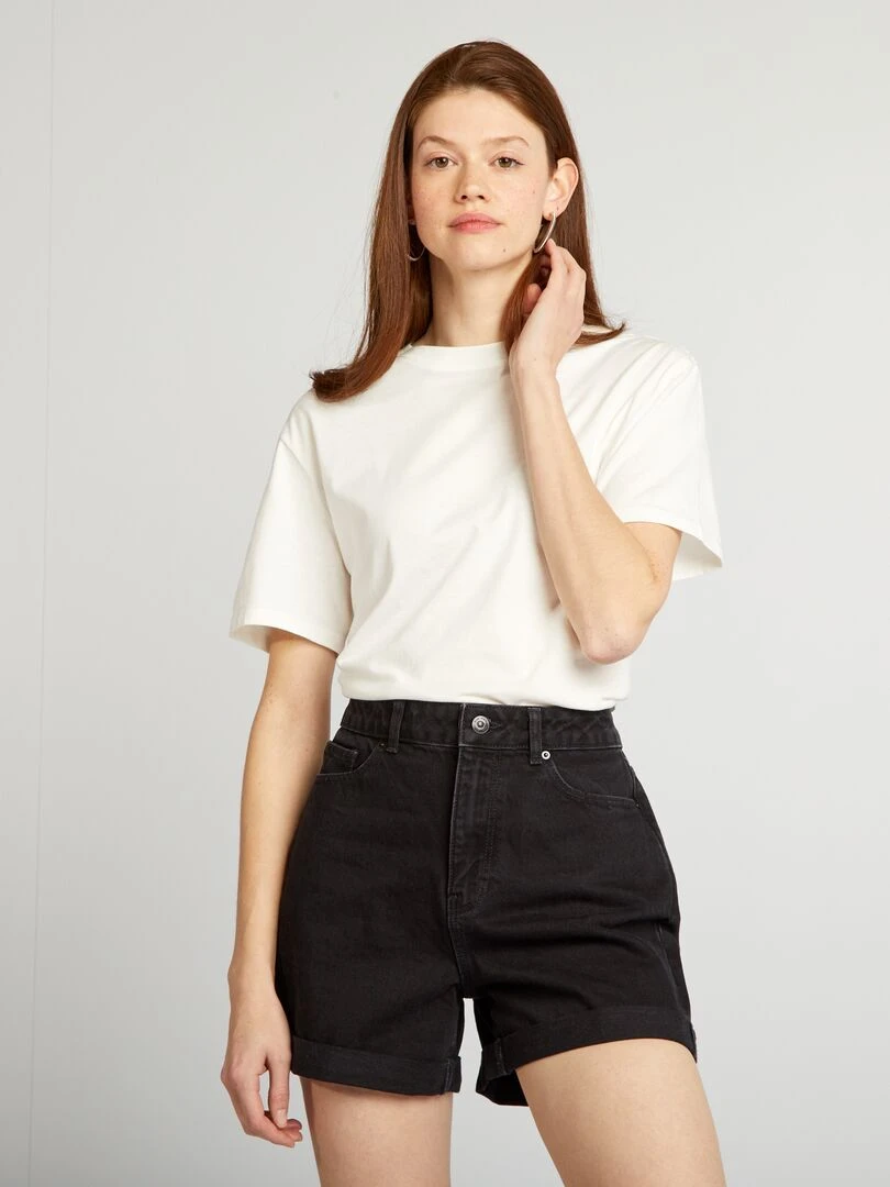 Short en denim taille haute Noir