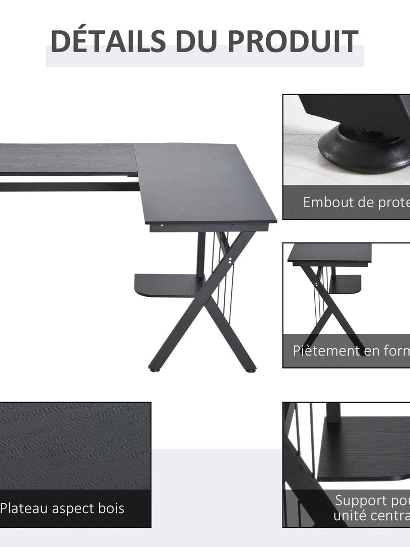 Bureau d'angle informatique 155L x 130l x 76H cm noir   Noir