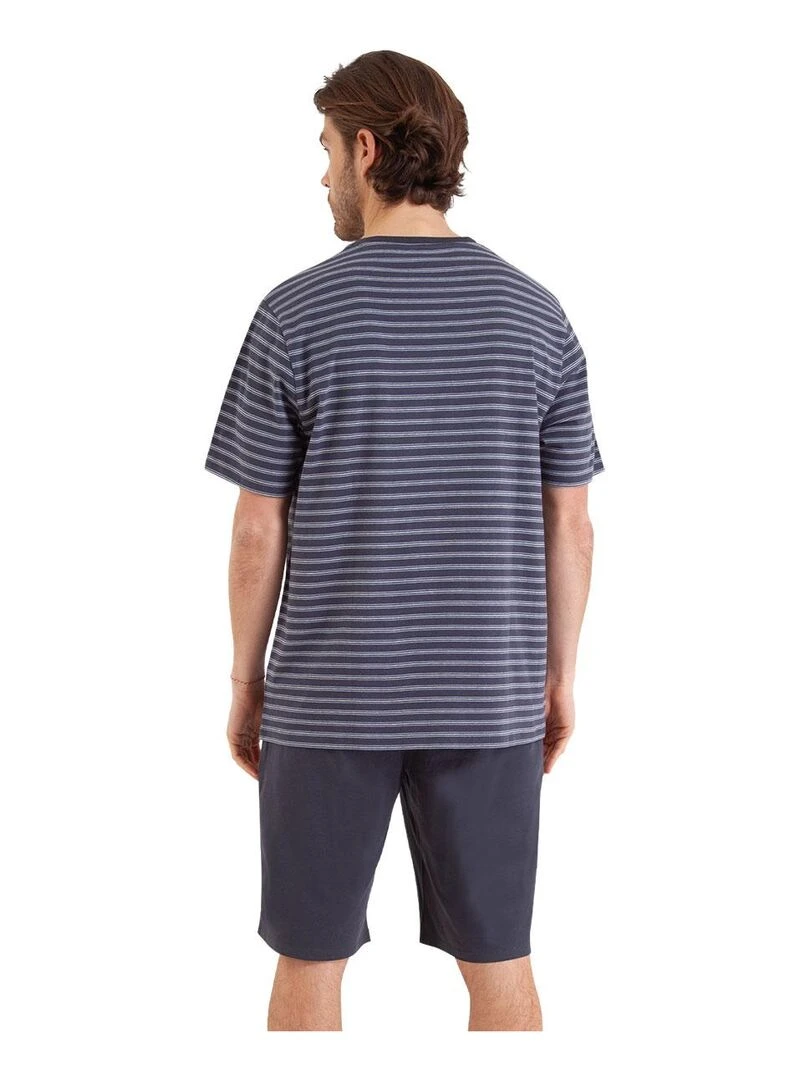 Pyjama court homme Rayures Fish & Chips   Gris Blanc