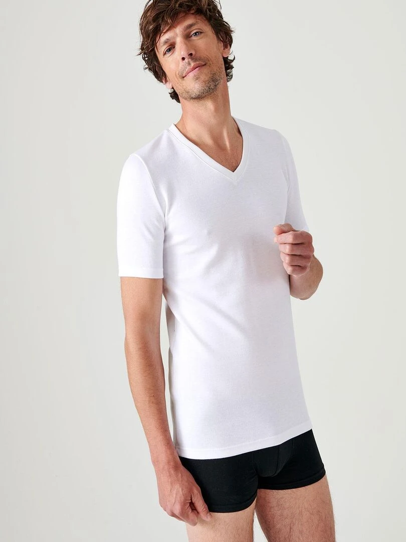 T shirt double face col V Thermolactyl Damart Blanc