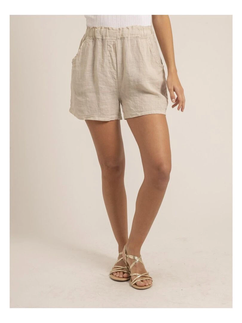 Short taille haute lin XANGA Beige