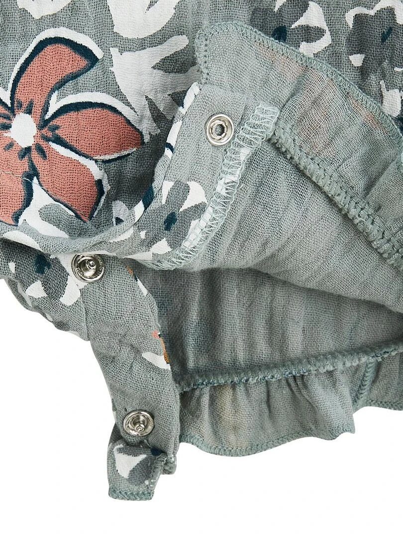 Combishort bébé et chapeau en gaze de coton Palaos   Vert