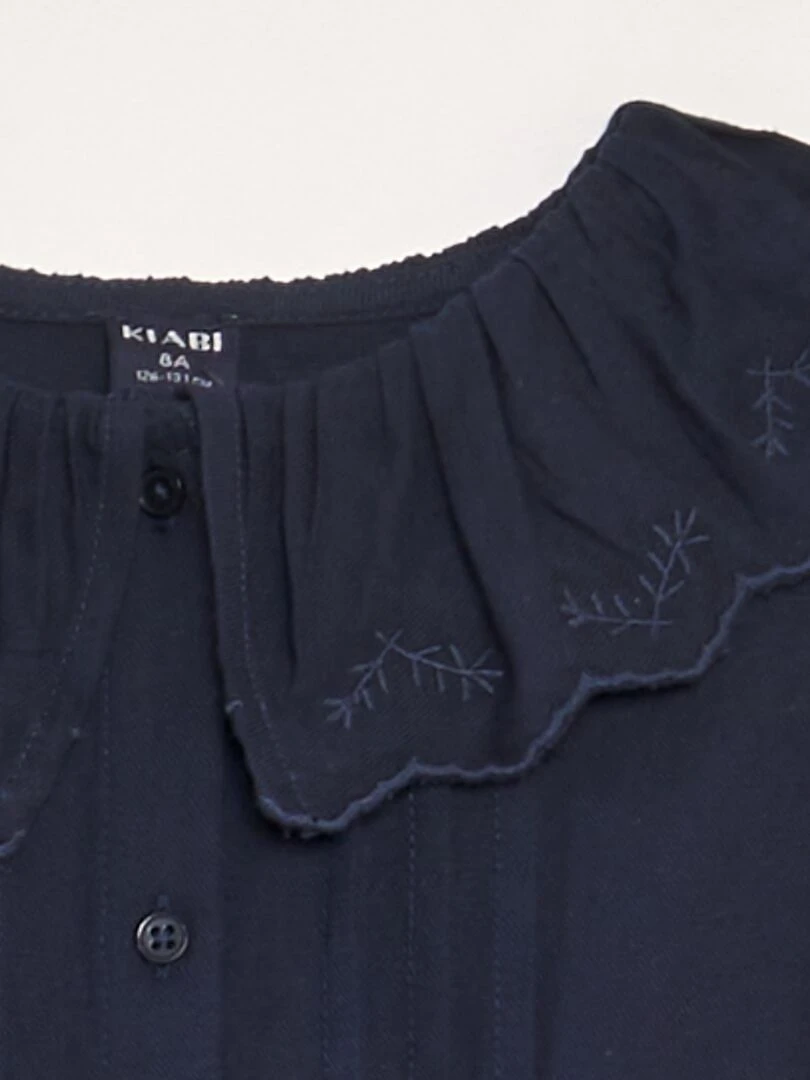 Chemisier en coton lin avec col claudine Bleu marine