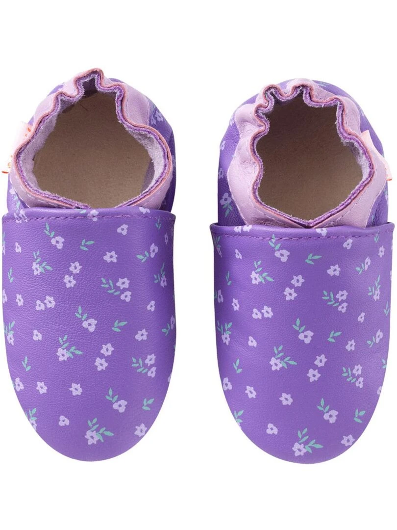 Chaussons cuir bébé Prune les fleurs Violet