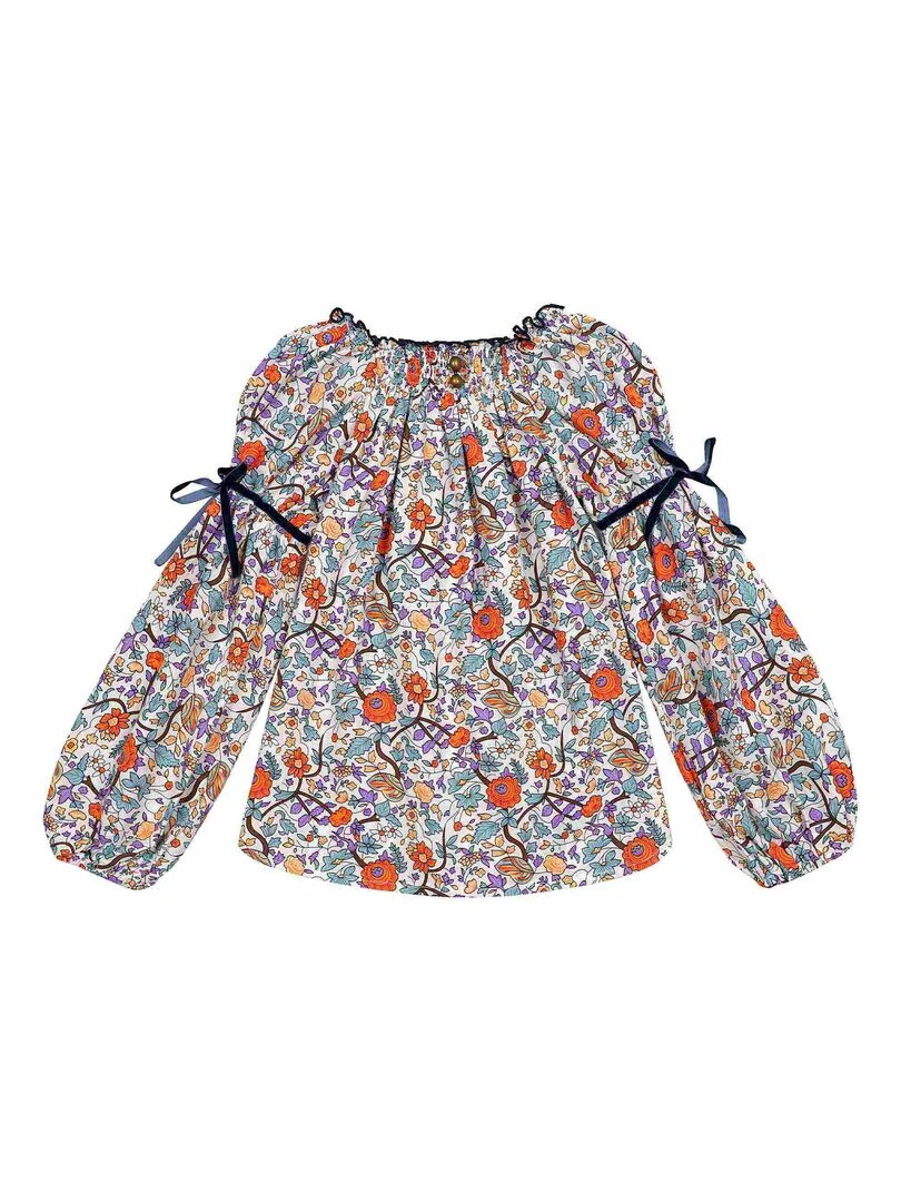 Blouse Fleurie Liberty Orange Lilas pour Fille  CHIMENE   'LA FAUTE A VOLTAIRE'   Orange