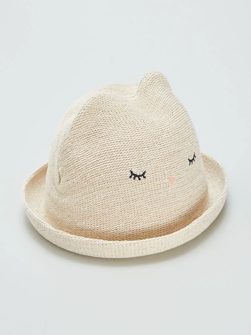 Chapeau de paille avec "oreilles' Beige