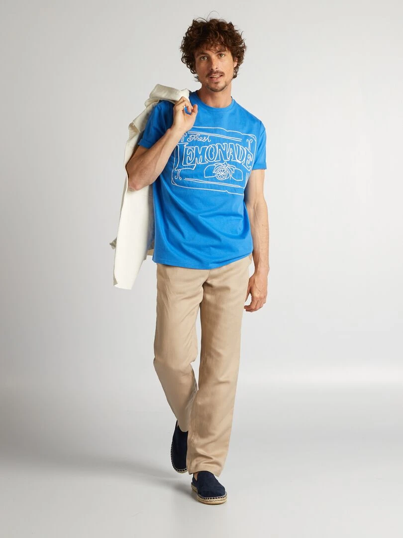 T shirt en coton avec broderie Bleu