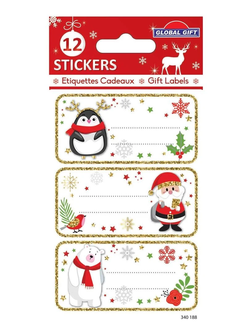 12 étiquettes adhésives de Noël Père Noël et ses amis N/A