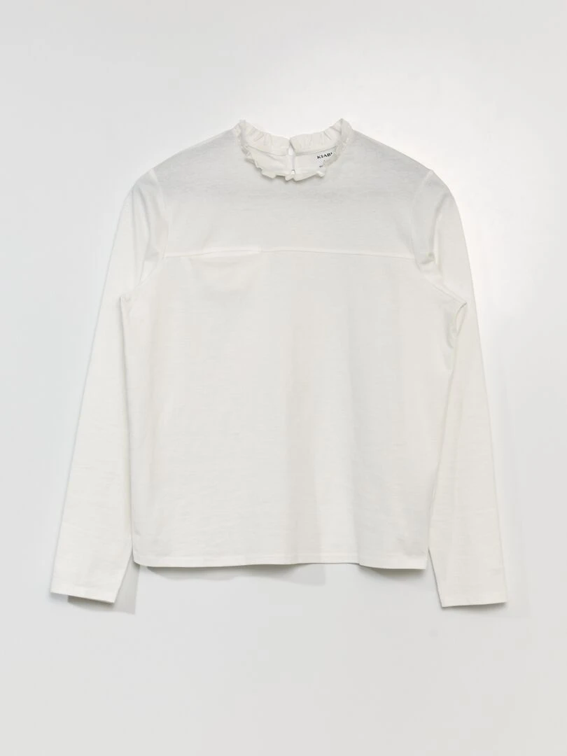 T shirt à col volanté   So Easy   blanc