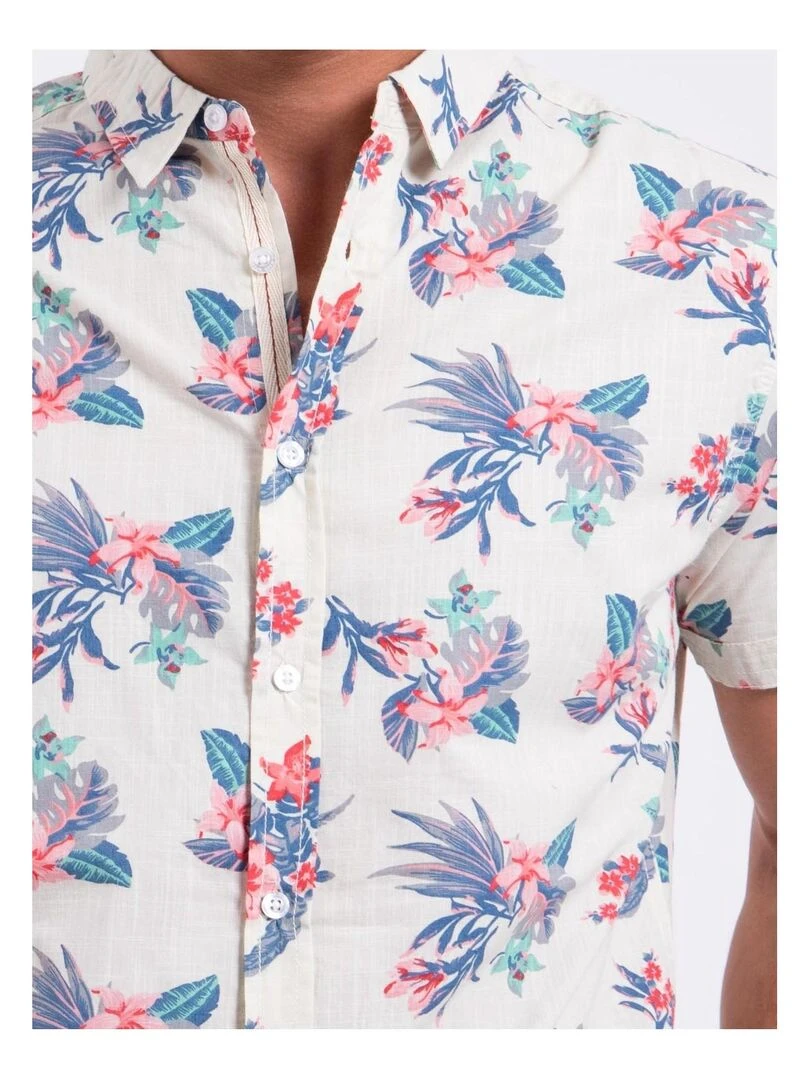 Chemise manches courtes pur coton motifs DORIDA   Blanc