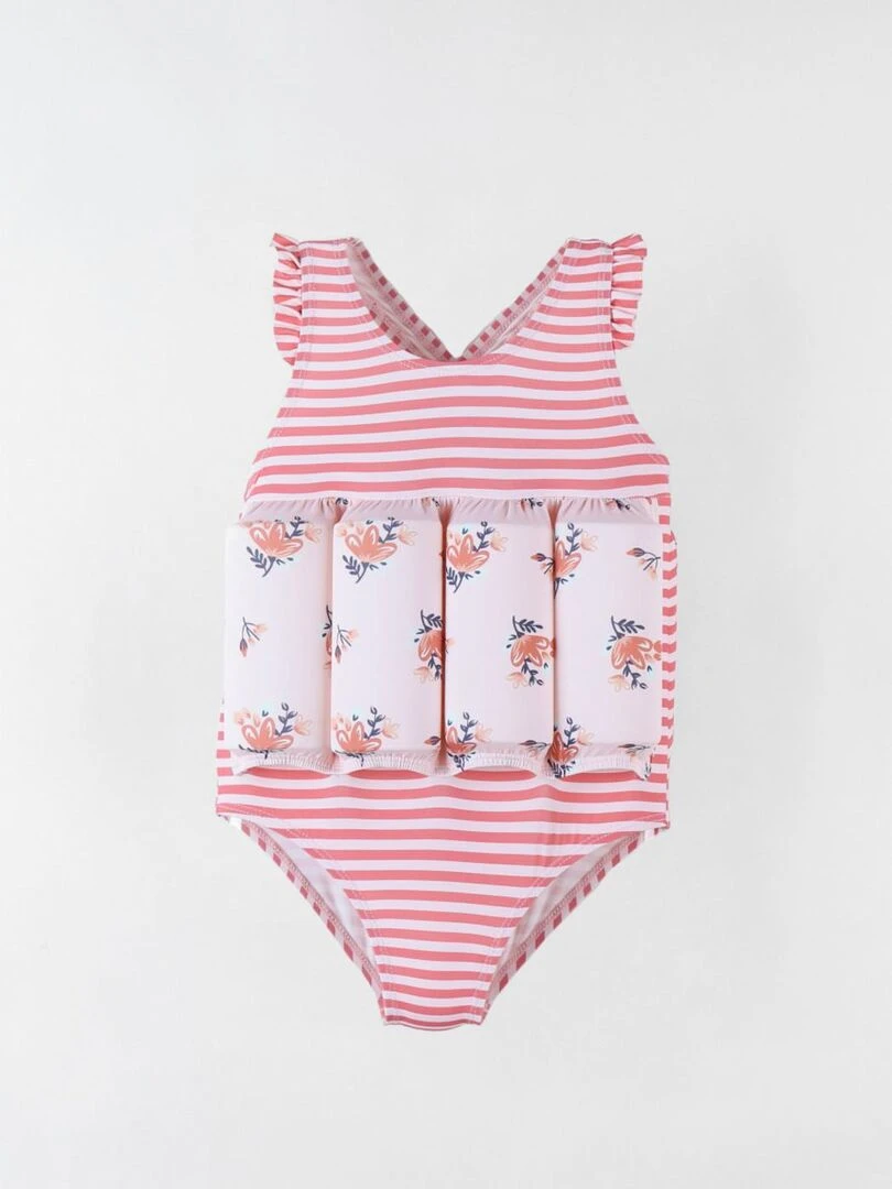 Maillot bouée rayé à imprimés fleuris clair Archimède Rose