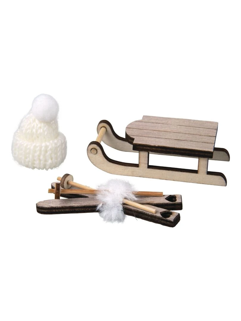 Décoration de Noël et hiver Luge skis bonnet en bois Multicolore