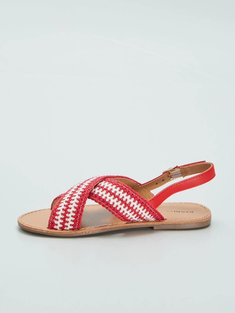 Sandales plates à brides croisées   Rouge