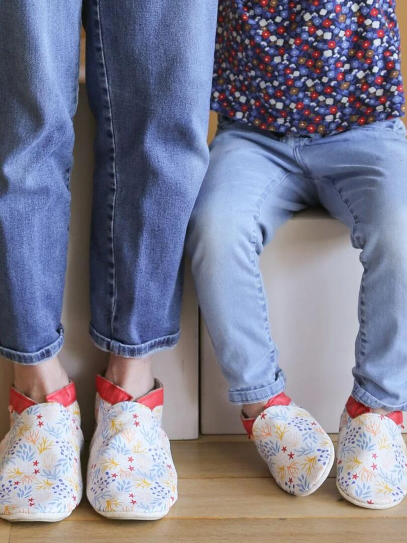 Chaussons bébé cuir souple Sébastien les fonds marins   Blanc