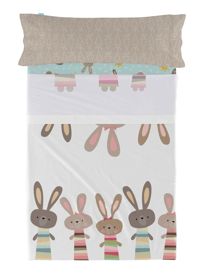 Parure de lit 2 pièces Rabbit family "Happyfriday"   Blanc