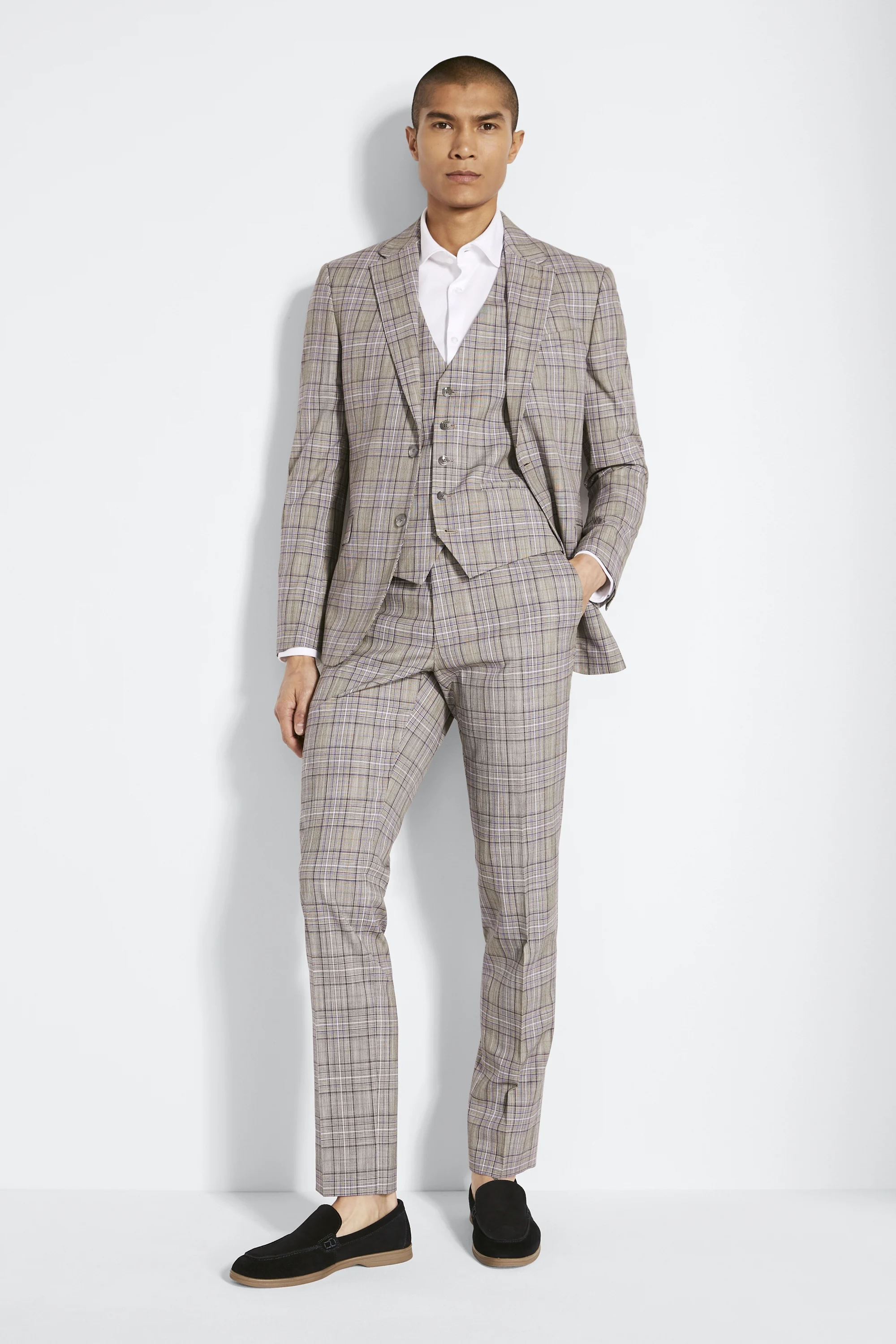 Tailored Fit Blue Check Stretch Jacket   Buy Online at Moss