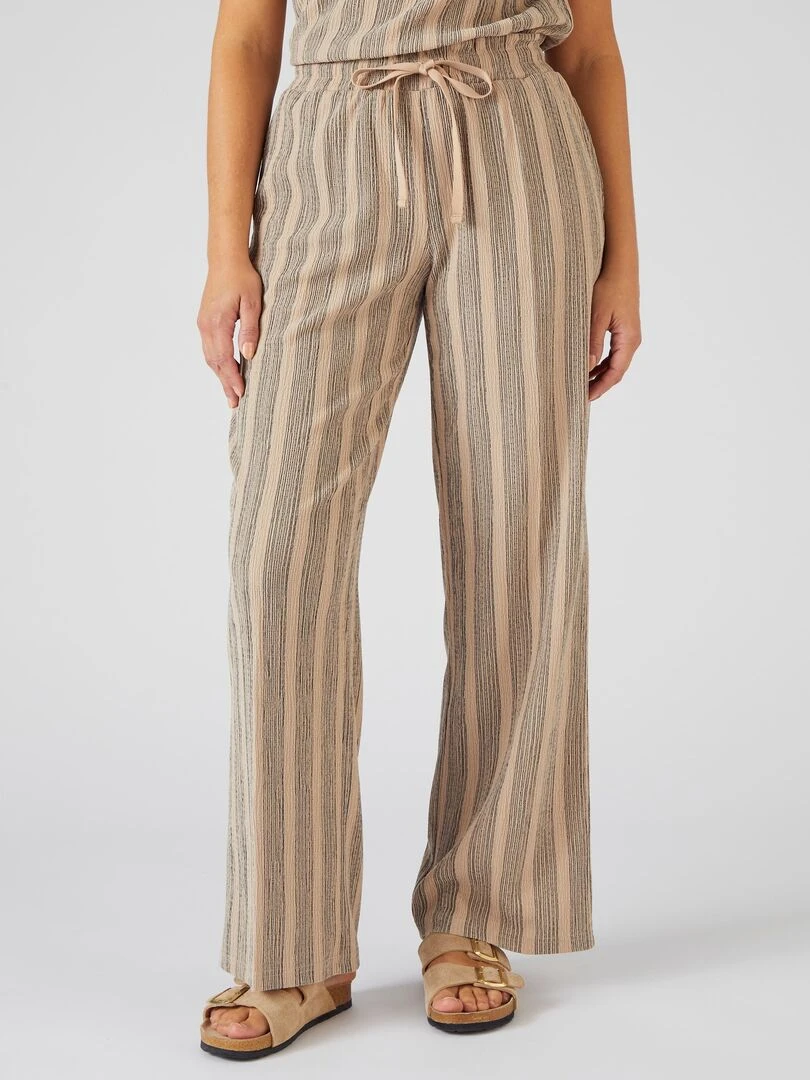 Pantalon large rayé Damart Beige