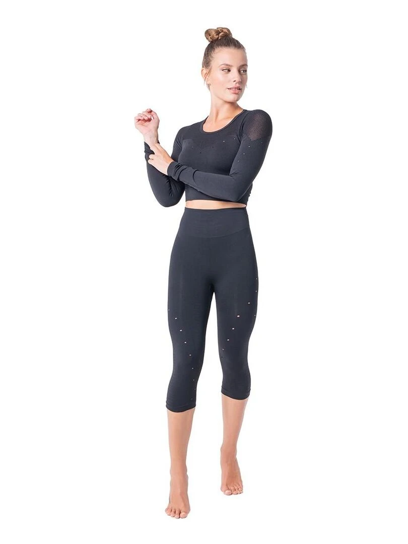 Legging + haut Femme sans coutures Fibre Emana Taille haute Namaste Noir Noir
