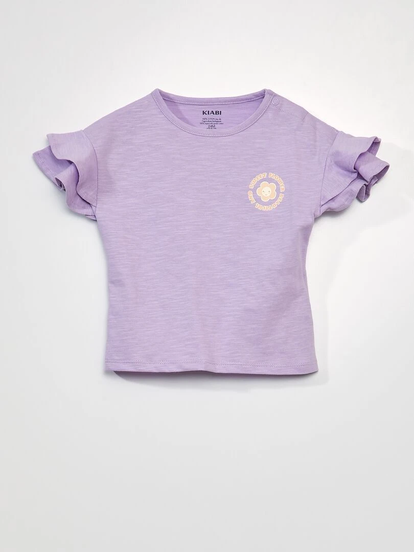 Pyjama court   imprimé fleuri   2 pièces   Violet