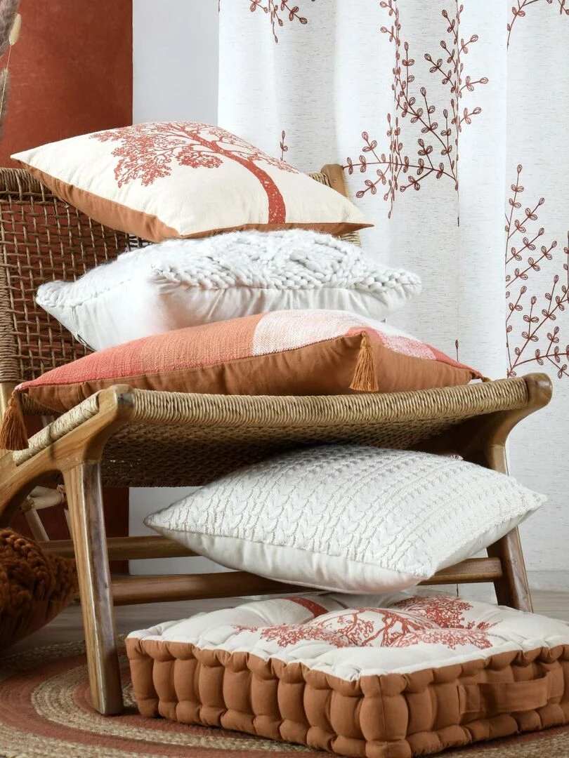 Coussin en macramé déhoussable   Cuivre