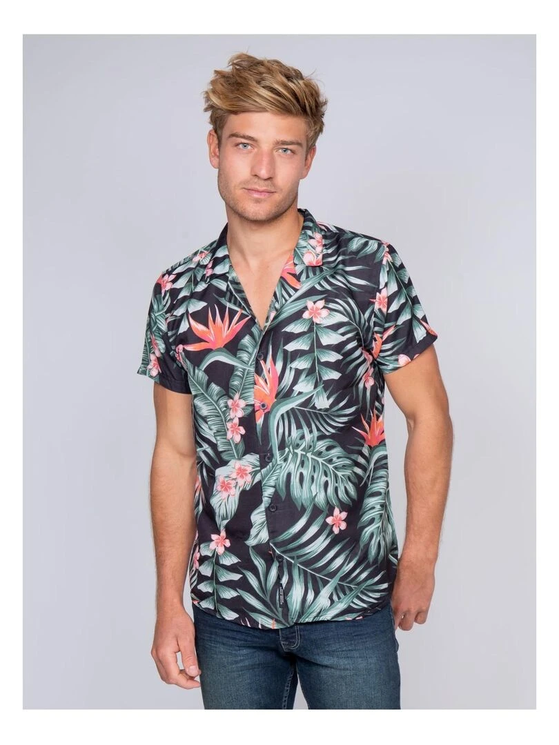 Chemise manches courtes fluide motifs DURLY Noir