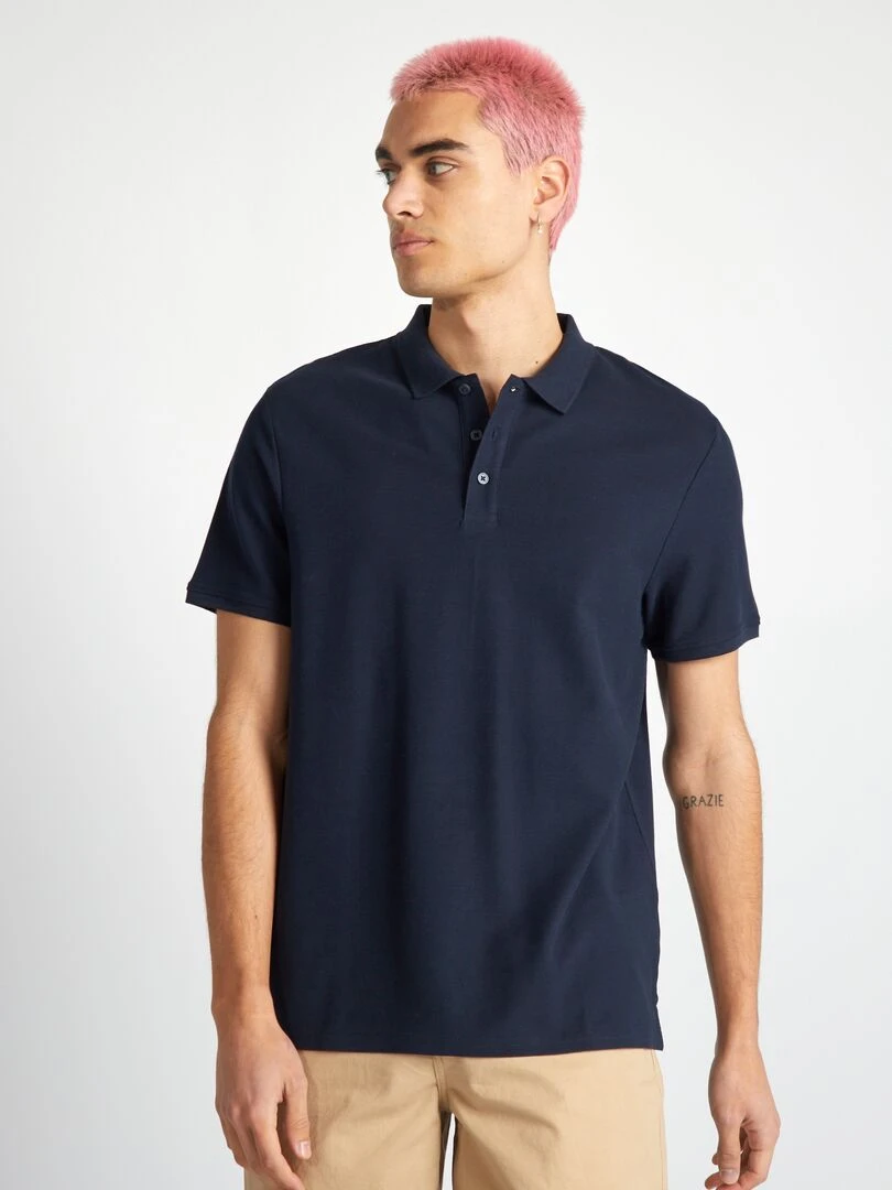 Polo en piqué de coton   Bleu marine