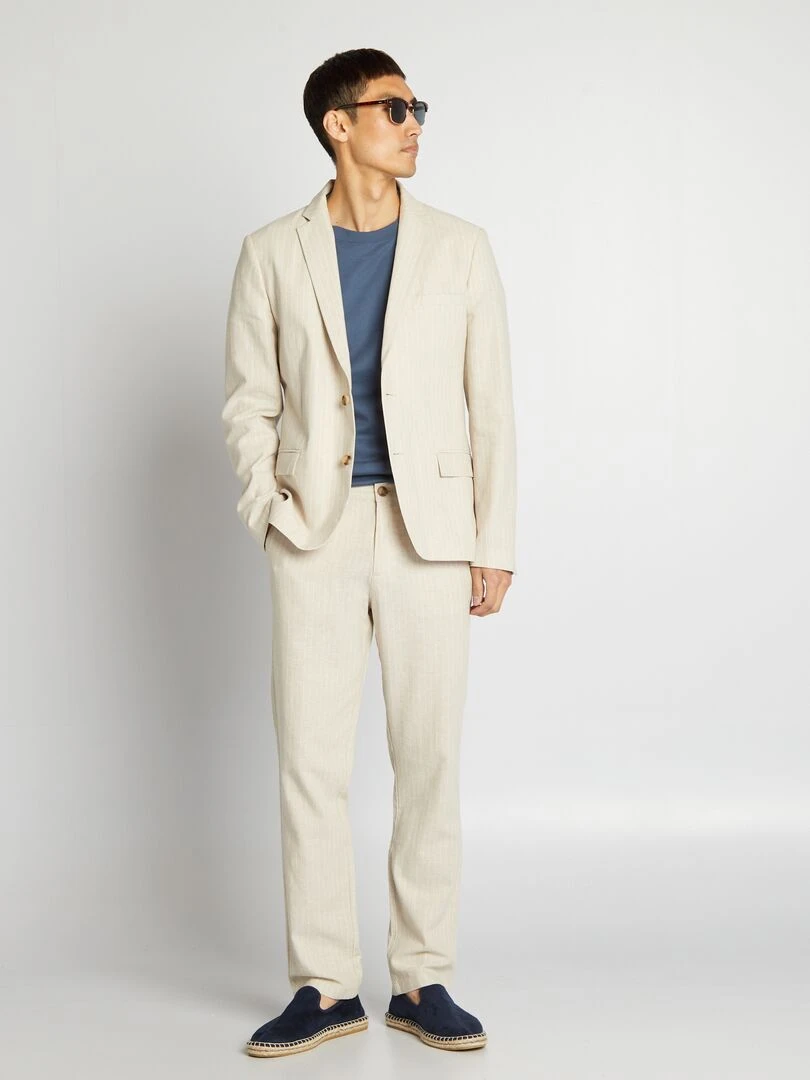 Pantalon chino en lin Beige à rayures