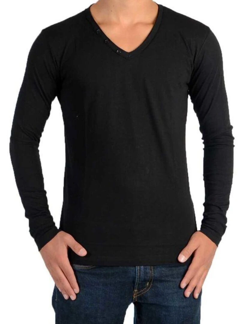 Tee Shirt Little Eleven Paris Basic V LS Mixte Garçon Fille Noir Noir