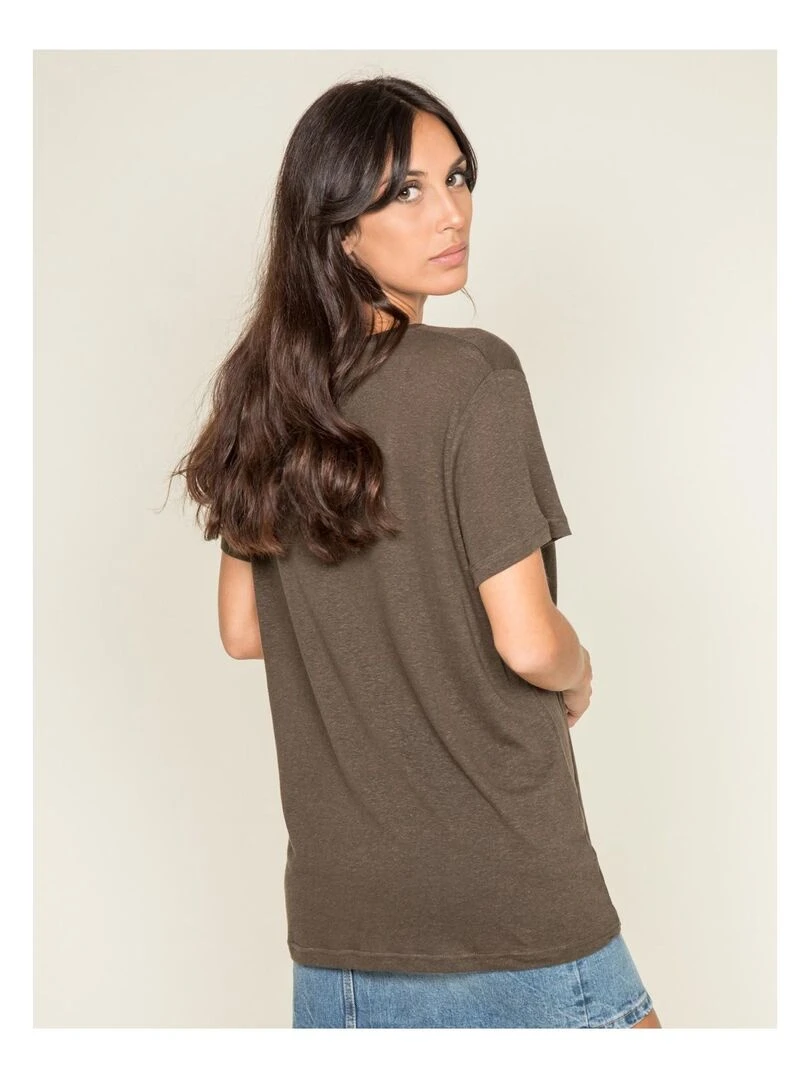 T shirt col rond lin FREDILLE Kaki