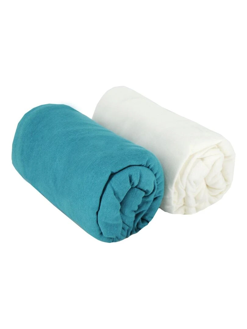 Lot de 2 draps housses unis 60x120 cm   Tropical/Blanc   Bleu turquoise