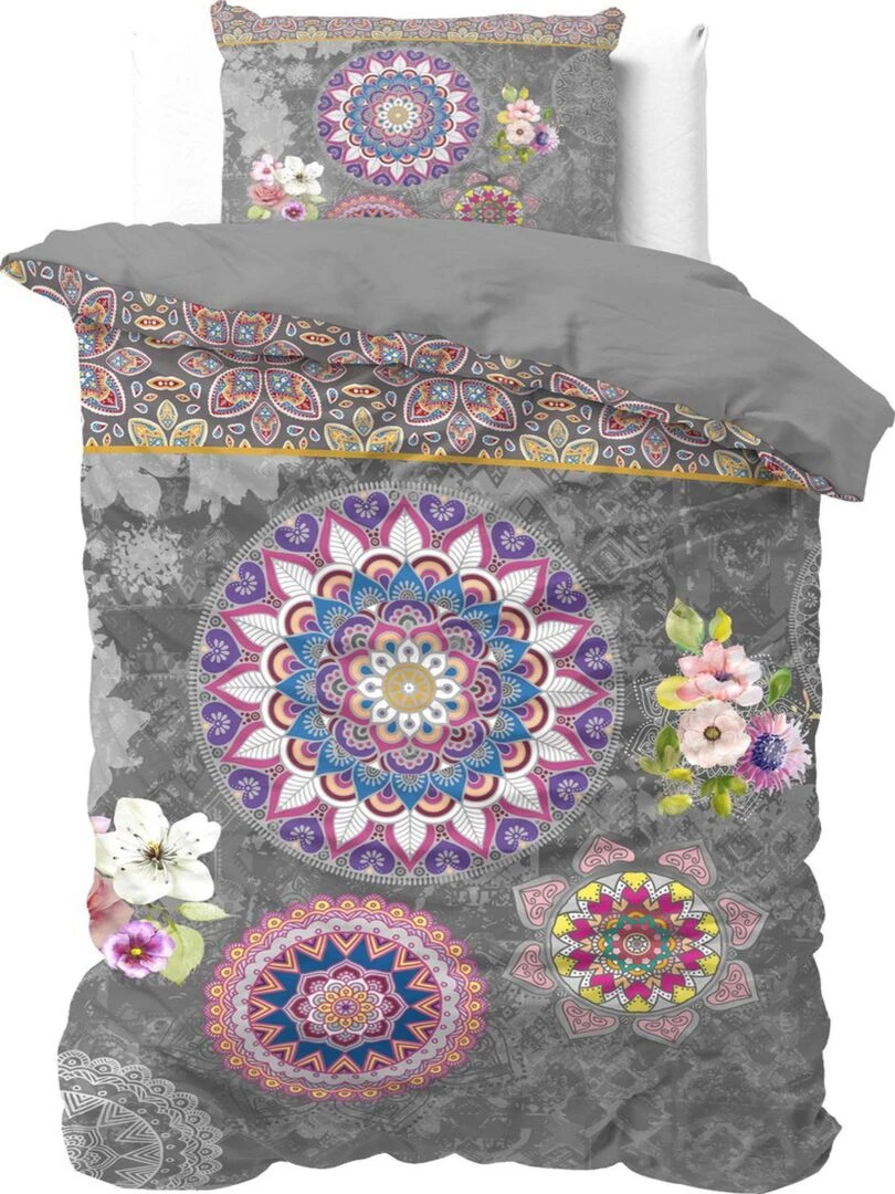 Parure de Lit Coton Mandala Gris