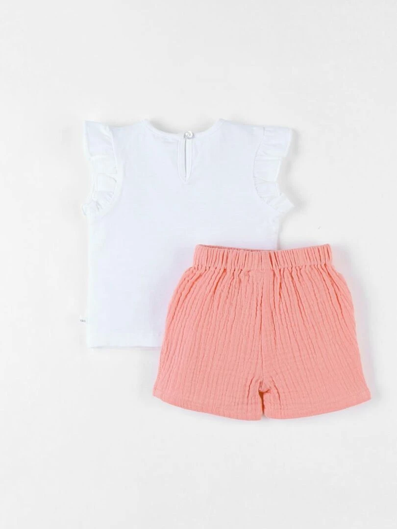 Set t shirt lapins + short corail/écru Noukie's Blanc
