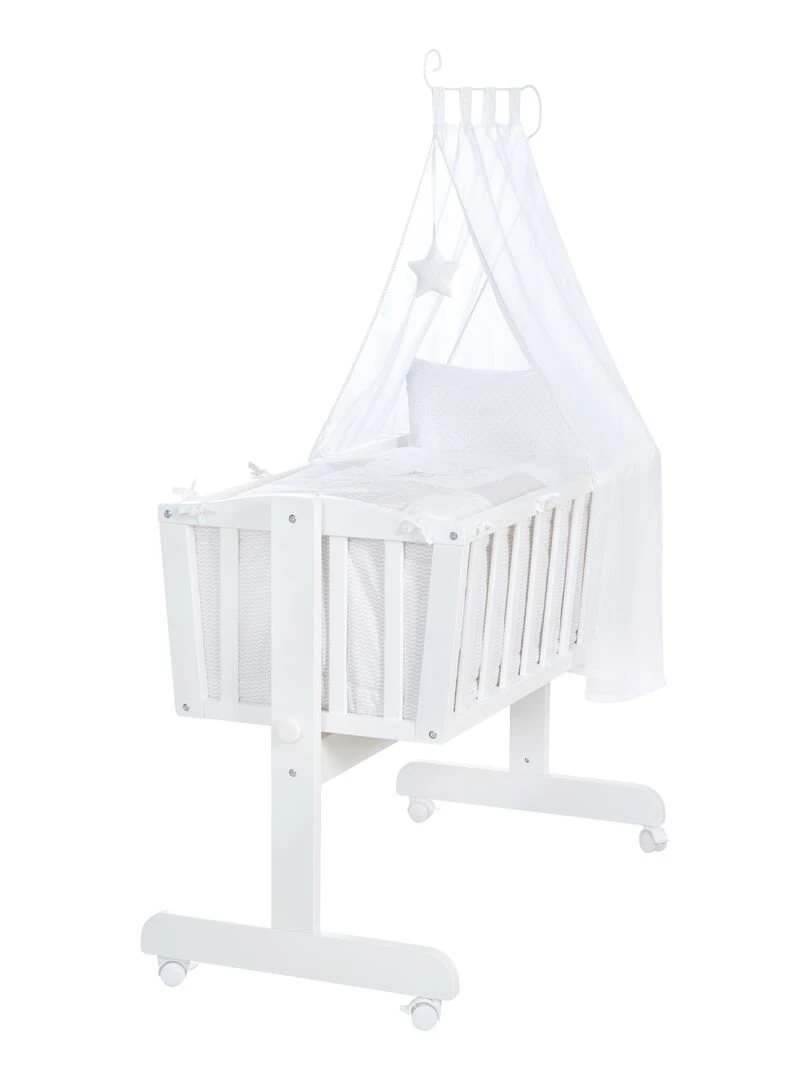 ROBA Berceau Fox & Bunny 40 x 90 cm + Équipement Complet Bois Laqué Blanc Blanc