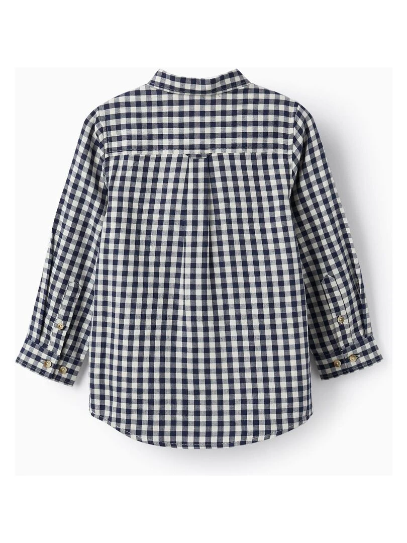 Chemise à carreaux en coton pour garçon manches longues LITERATURE CLUB Bleu foncé