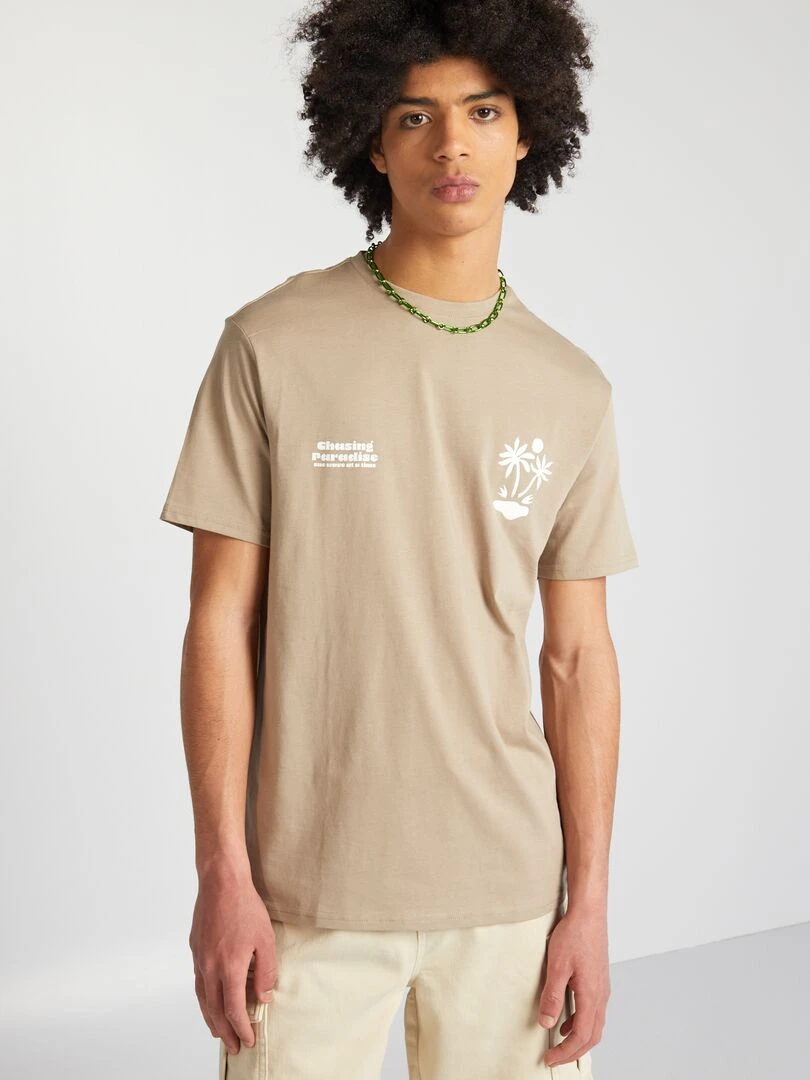 T shirt en jersey à col rond   Taupe