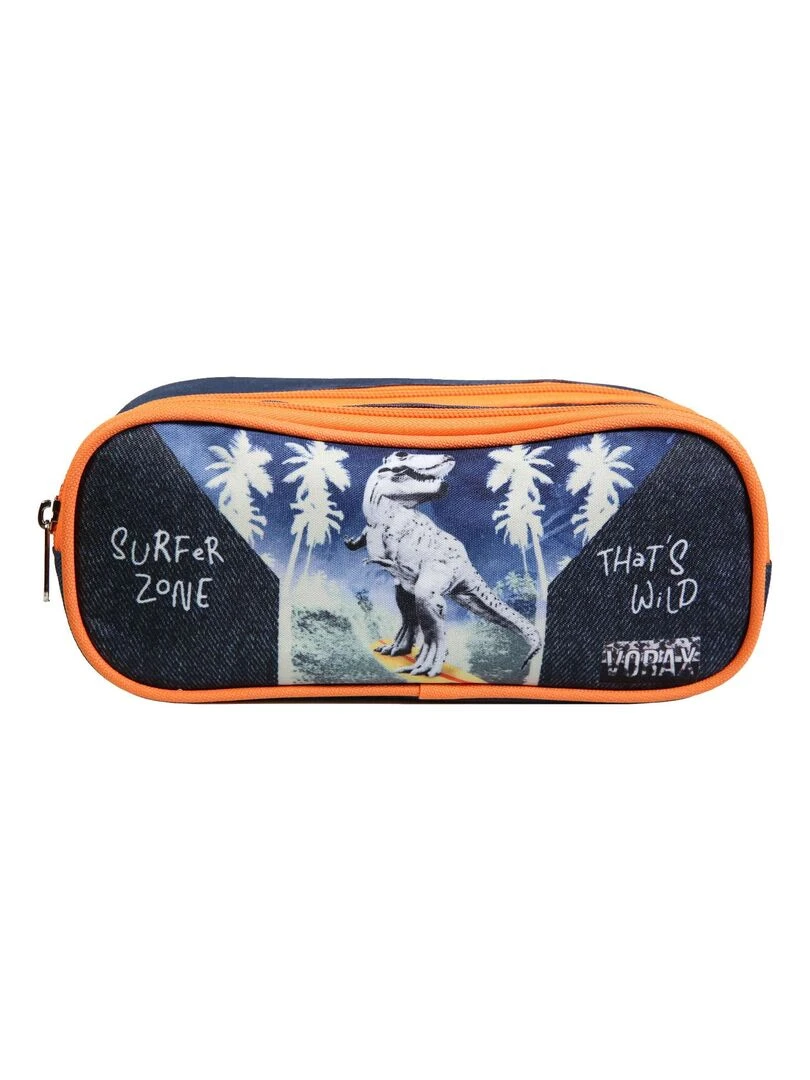 BAGTROTTER Trousse scolaire 2 compartiments Vorax Dinosaure Bleue Bleu