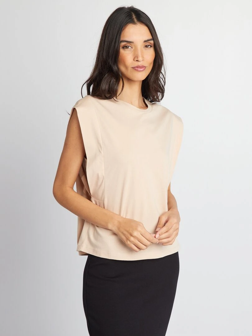 T shirt uni sans manches Beige