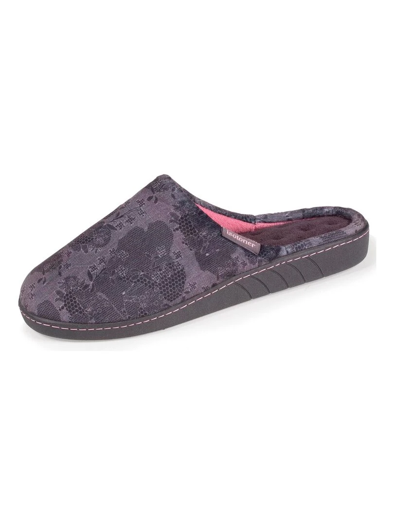 Chaussons Mules Femme Dentelle Gris