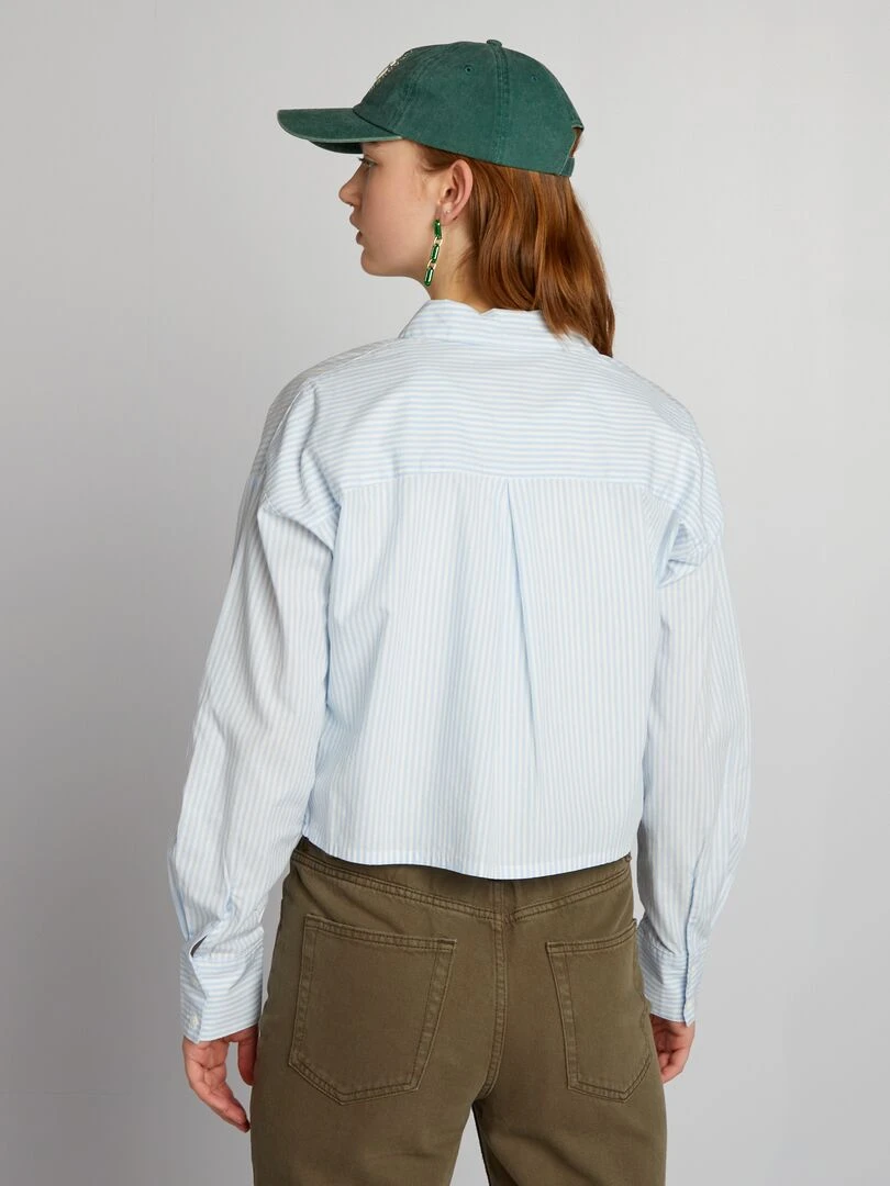 Chemise cropped en popeline   Bleu