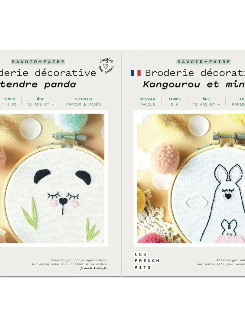 Coffrets 2 Broderies décoratives Déco enfant Animaux Panda et Kangourou N/A