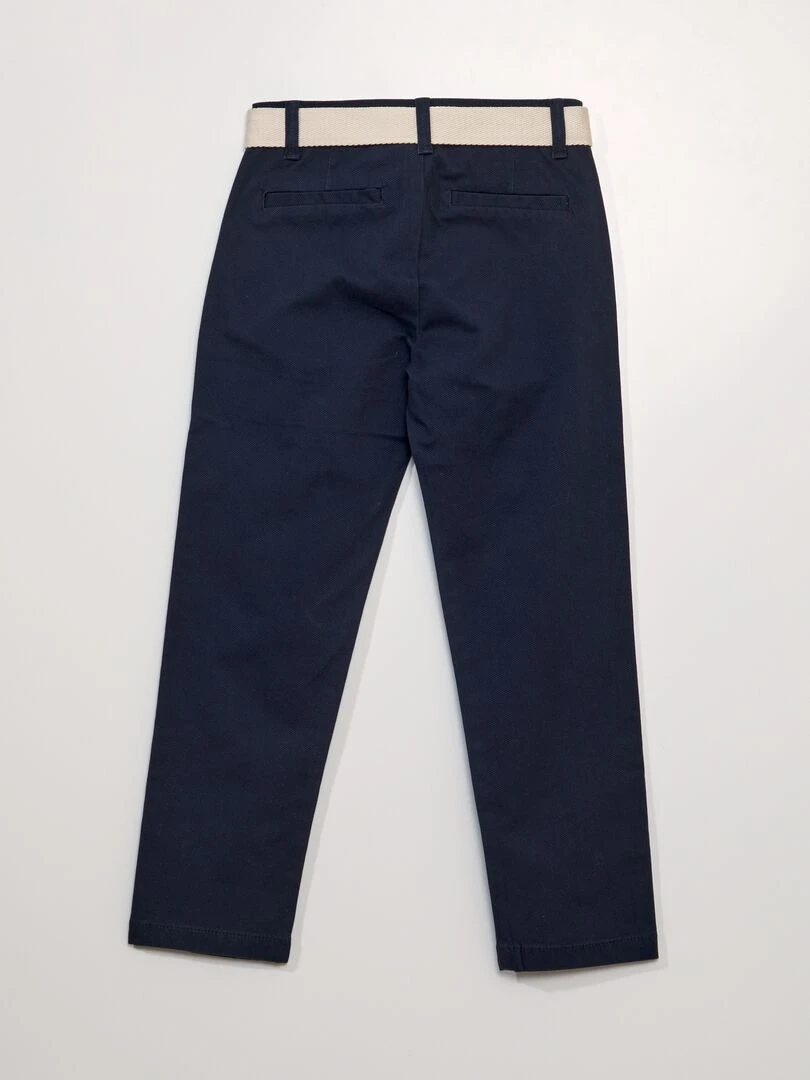 Pantalon chino en twill + ceinture   bleu marine