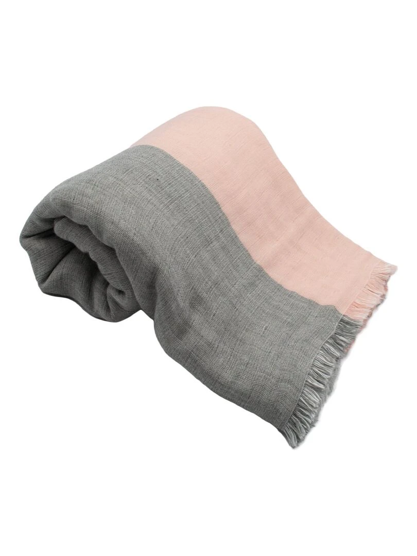 Plaid en triple gaze de coton lavé et rayé Gris