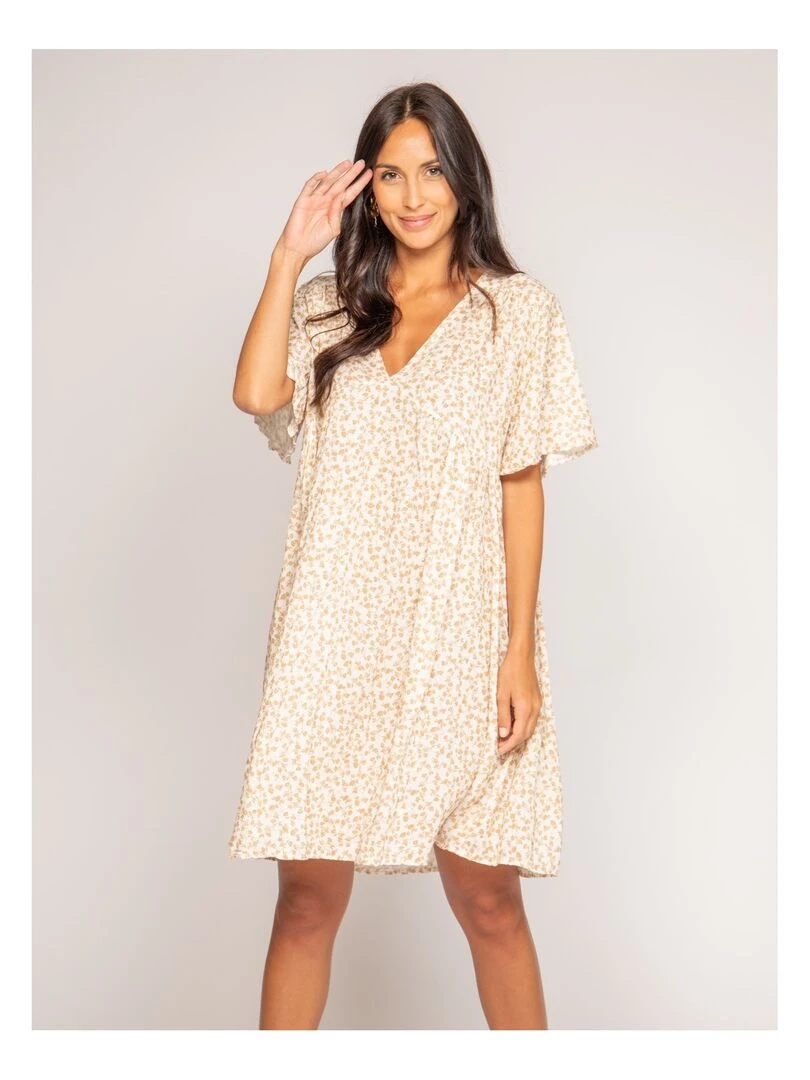 Robe courte motifs IRMIS Beige