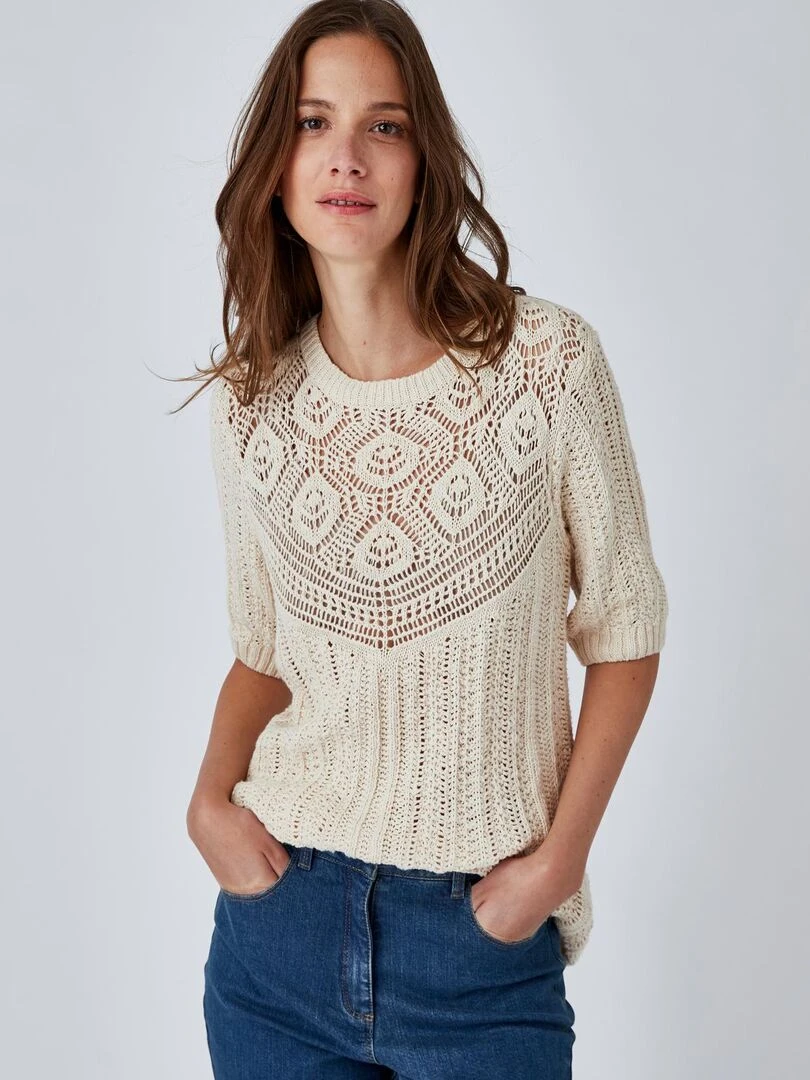Pull effet crochet Damart Beige