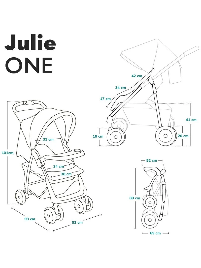 LIONELO Julie One   Poussette canne   Jusqu'à 22 Kg   Légère & pliable   Accessoires   Noir   Noir
